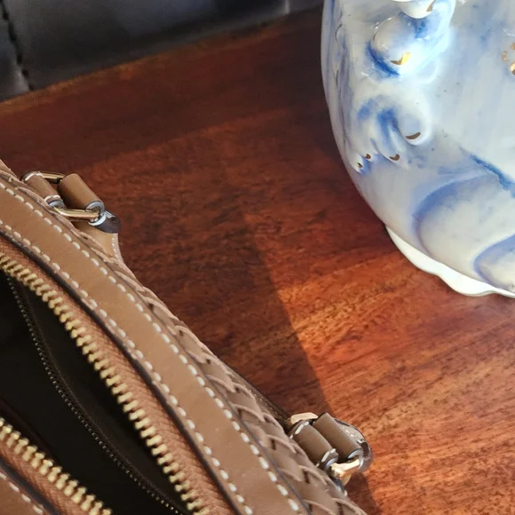 Tory Burch Brown and Gold Satchel with Woven Design - Picture 4 of 6